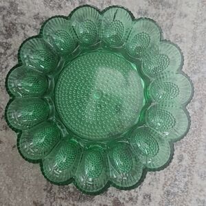 Vintage 1960s Indiana Glass Deviled Egg Juniper Green Hobnail